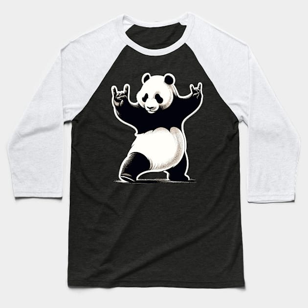 Retro Panda Rock Music Gift Funny Panda Baseball T-Shirt by KsuAnn